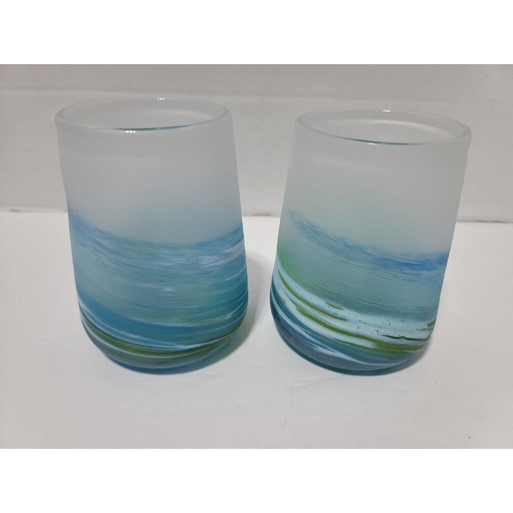 Teign Valley Glass Studios Sea Spray Wine Glass Set New Hard to Find Hand made